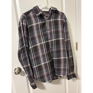 Vince long sleeve grey plaid button down shirt sz m EUC 100% cotton
